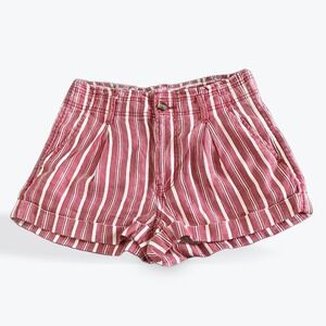 American Eagle Red White Striped Linen Blend High Waisted Pleated Shorts Size 2